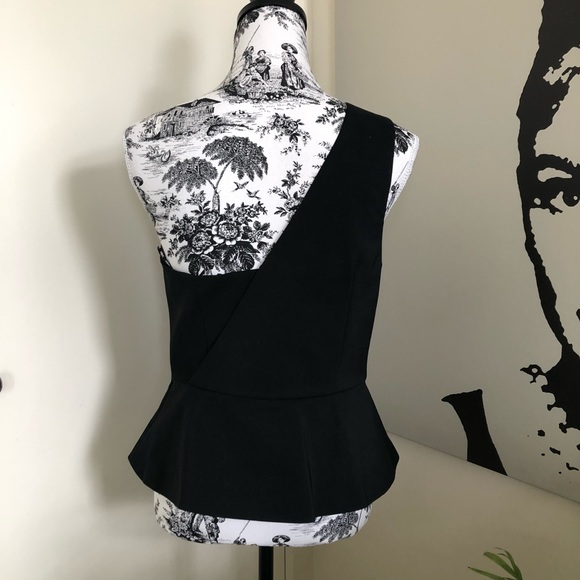 SABA Matte Black One Shoulder Top Glam Peplum Cotton Fit&Flare Lined Size 12 NWT - Picture 10 of 16